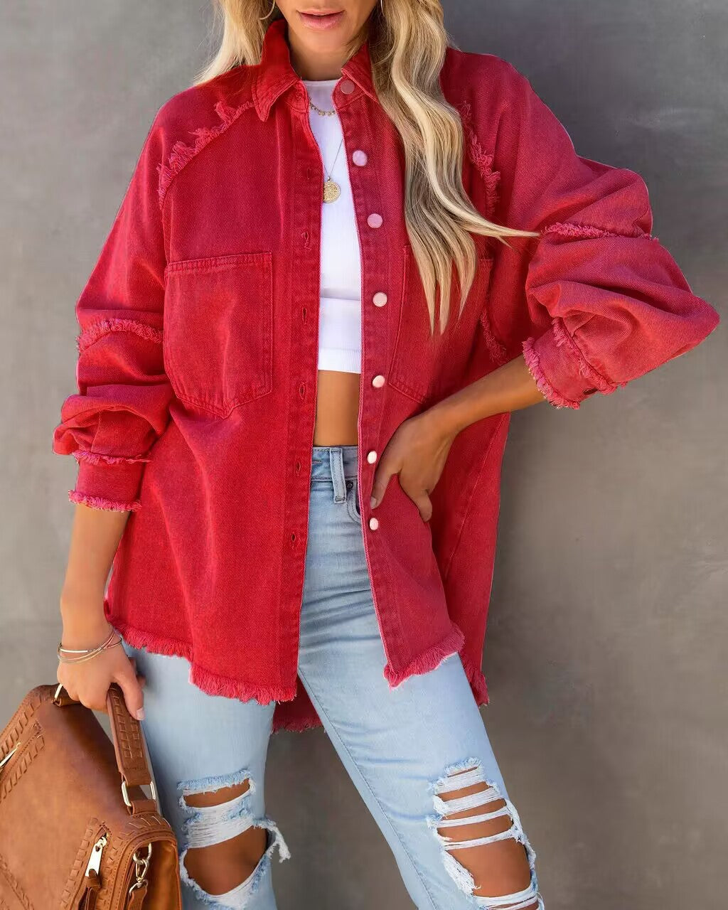 Chemise en denim surdimensionnée pour femmes avec des franges Levoire