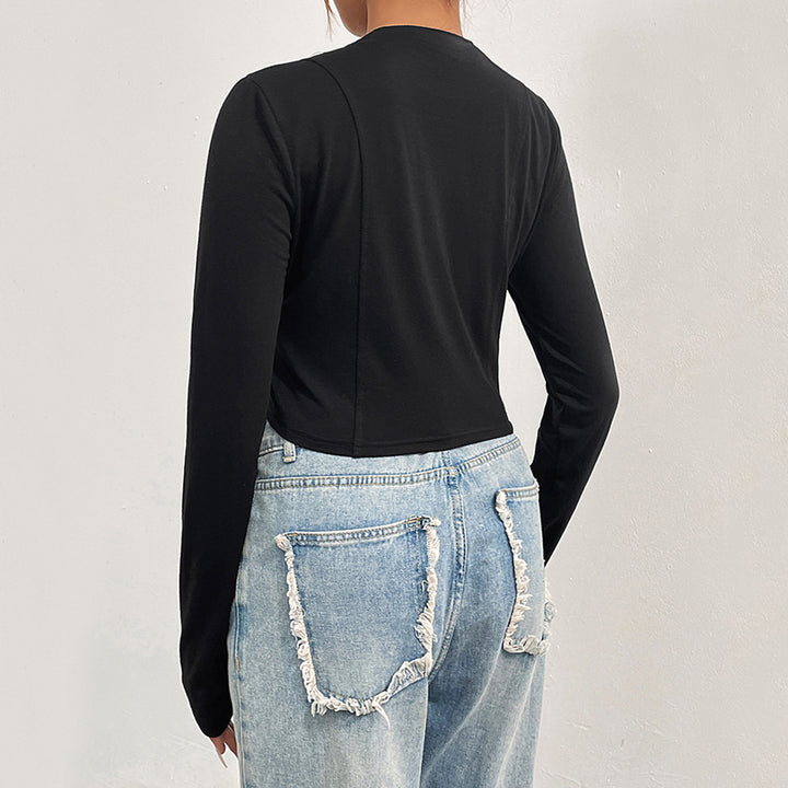 Chemise à manches longues cropped pour femmes avec patch accrocheur Levoire