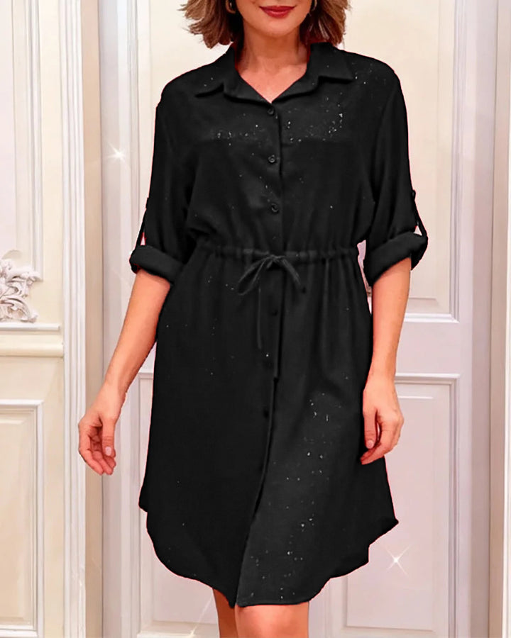 Robe chemise femme avec lacet à la taille et embellissement en strass festif Levoire