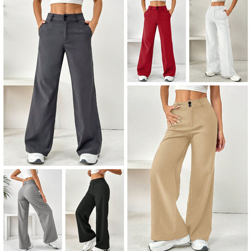 Pantalons larges décontractés pour femmes avec taille haute et élégants détails de boutons Levoire