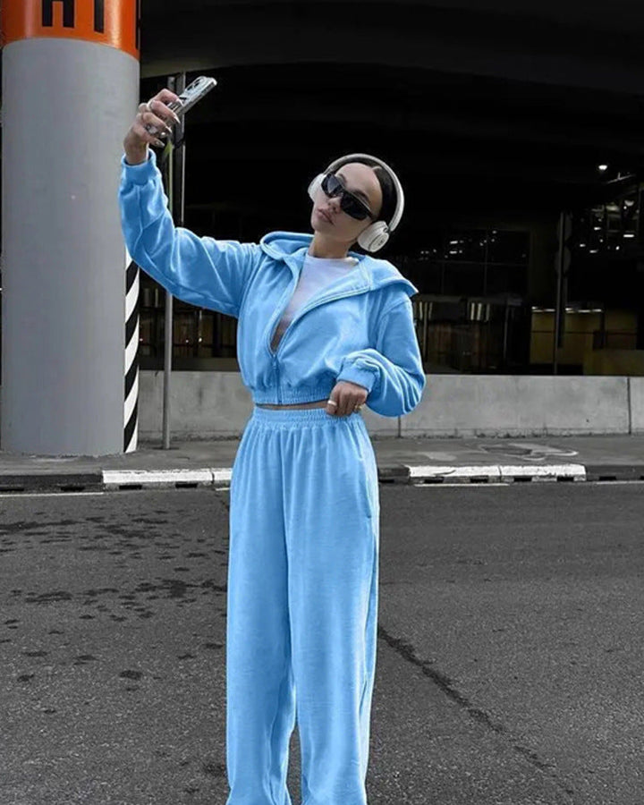 Levoire | Confortable Sweat à Capuche Ensemble Pantalon Ajusté Bleu