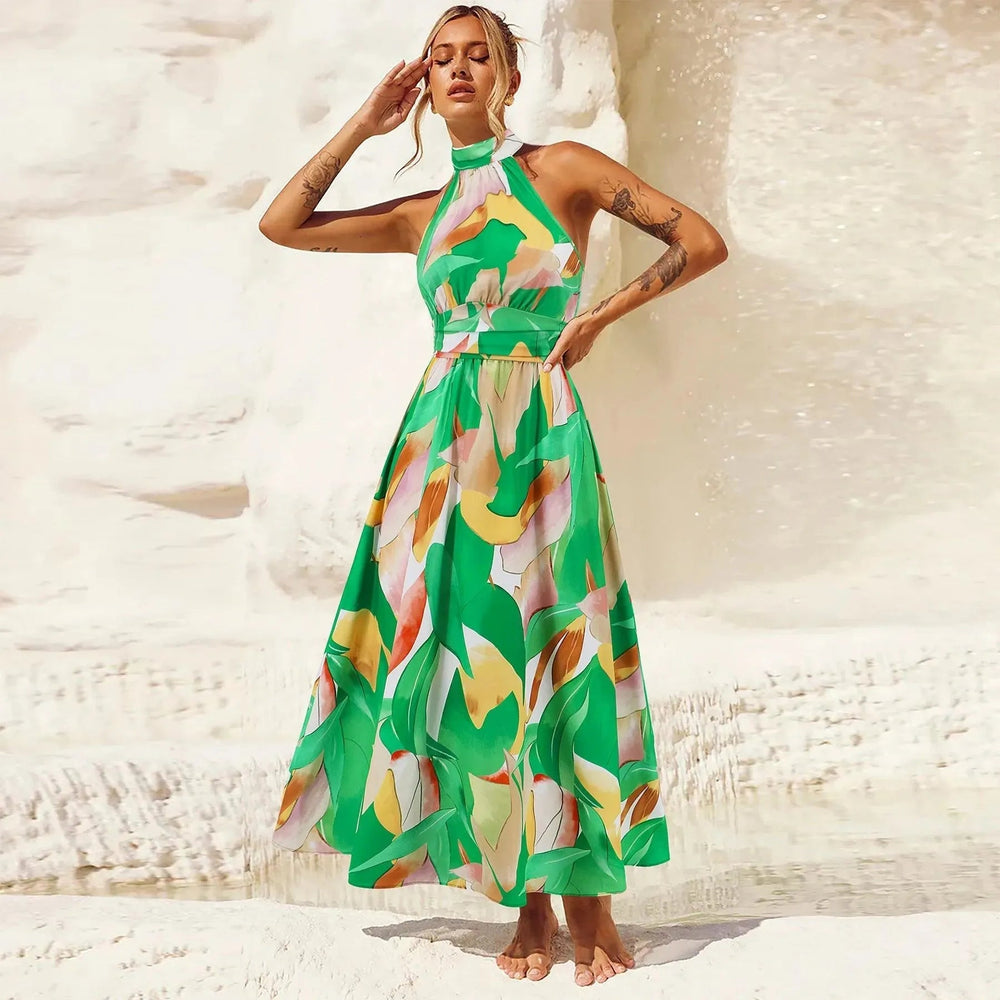 Levoire | Robe sans manches pour femmes avec col montant en tissu imprimé