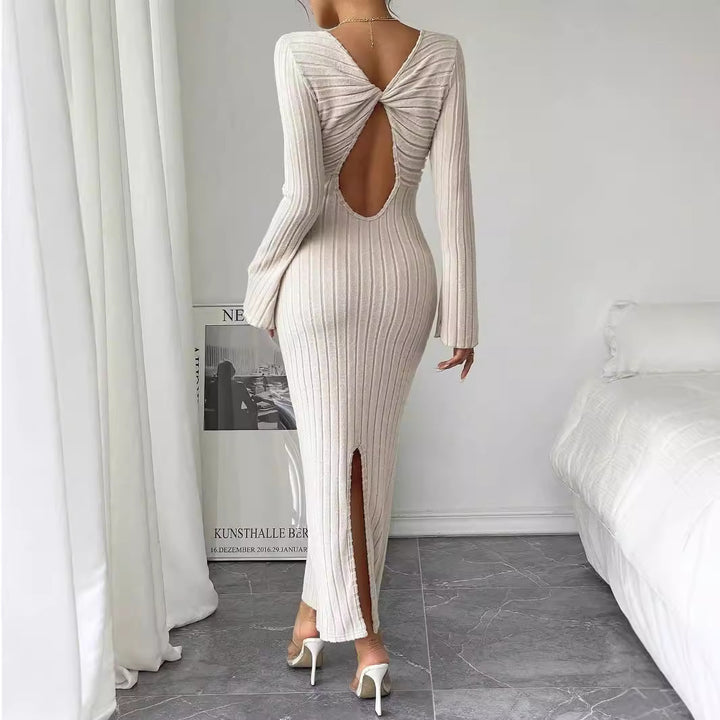 Robe en tricot à manches longues pour femme avec une silhouette près du corps et un col rond chic Levoire