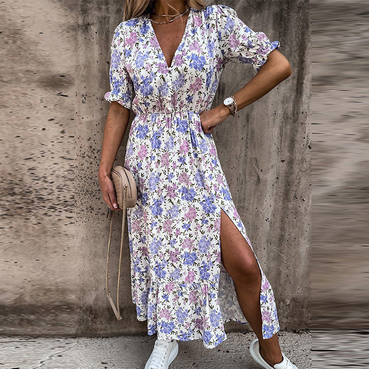 Levoire | Robe Longue Imprimée Cintrée Lila