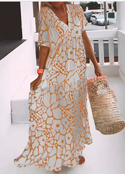 Levoire | Robe imprimée Robe longue à manches courtes imprimée Aurinkokukka Orange