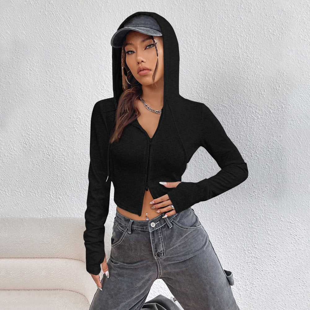 Sweat à capuche cropped pour femmes avec capuche élégante et fermeture éclair Levoire