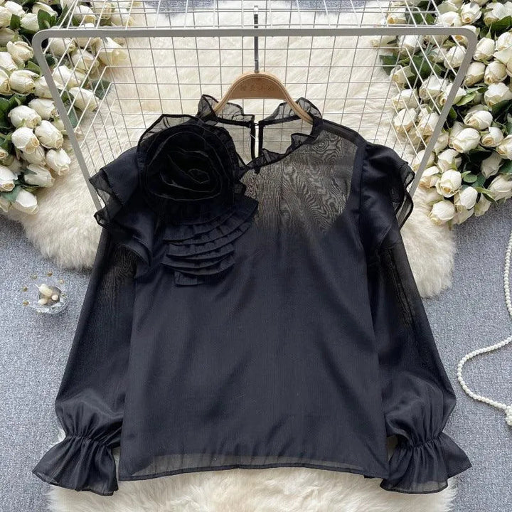 Levoire | Dolce Chiffon-blouse à manches bouffantes Noir Taille libre