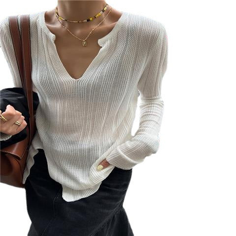 Sweater chunky en tricot pour femmes avec décolleté en V et manches longues Levoire
