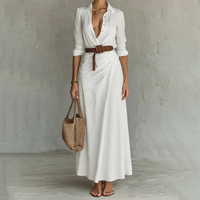 Robe maxi pour femmes avec décolleté en V profond et détails définissant la taille Levoire