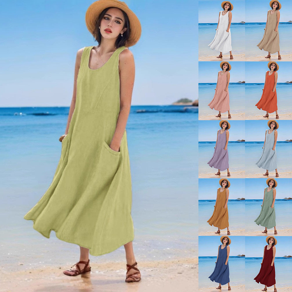 Levoire | Robe en lin Sac d'été Sans manches Col rond Robe
