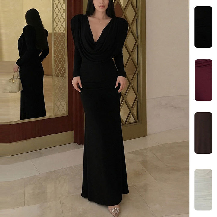 Robe Maxi Élégante pour Femmes avec Encolure Wrap Sophistiquée et Détails Drapés Levoire