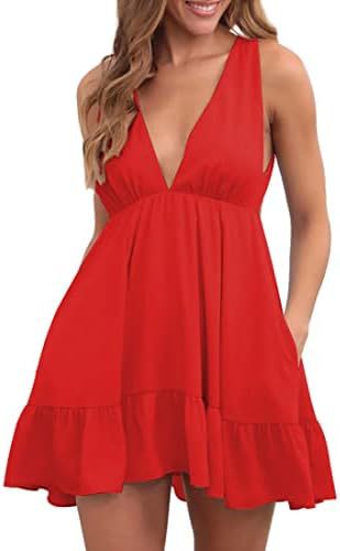 Robe mini décontractée pour femmes avec décolleté en V et détails à volants Levoire