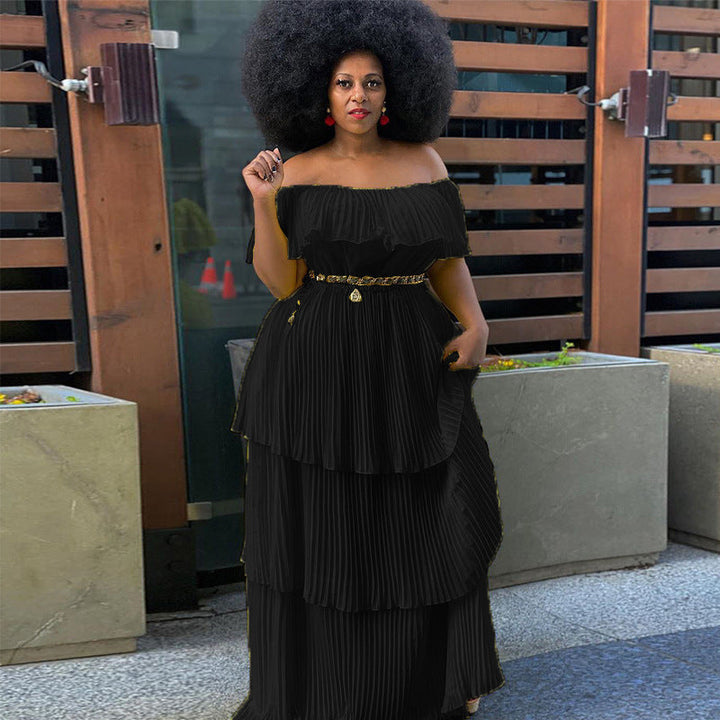 Levoire | Robe maxi plissée séduisante de vacances à la plage noir