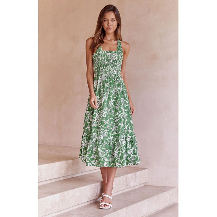 Robe maxi pour femmes avec un design floral romantique et un cordon de taille élastique Levoire