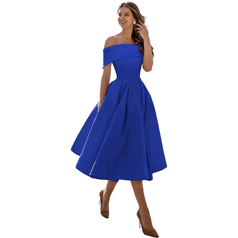 Levoire | Robe de soirée satinée sans bretelles lässig Bleu saphir