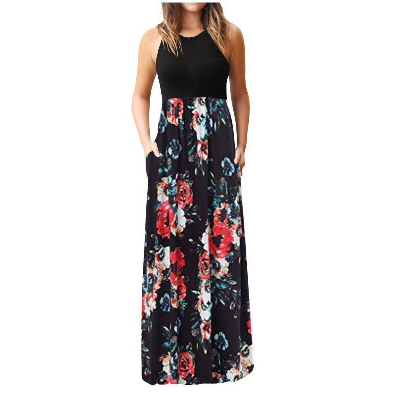 Robe maxi pour femmes avec motif floral et poches latérales pratiques Levoire