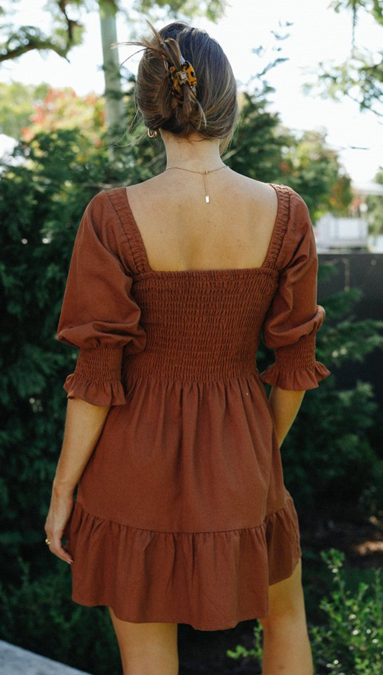 Robe mini femme à épaules dénudées avec ourlet volanté élastique et manches bouffantes Levoire