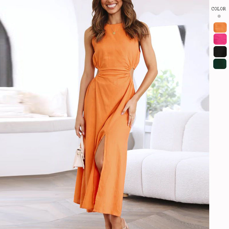 Robe midi élégante pour femmes avec fente latérale haute et élément de ruché de bon goût Levoire