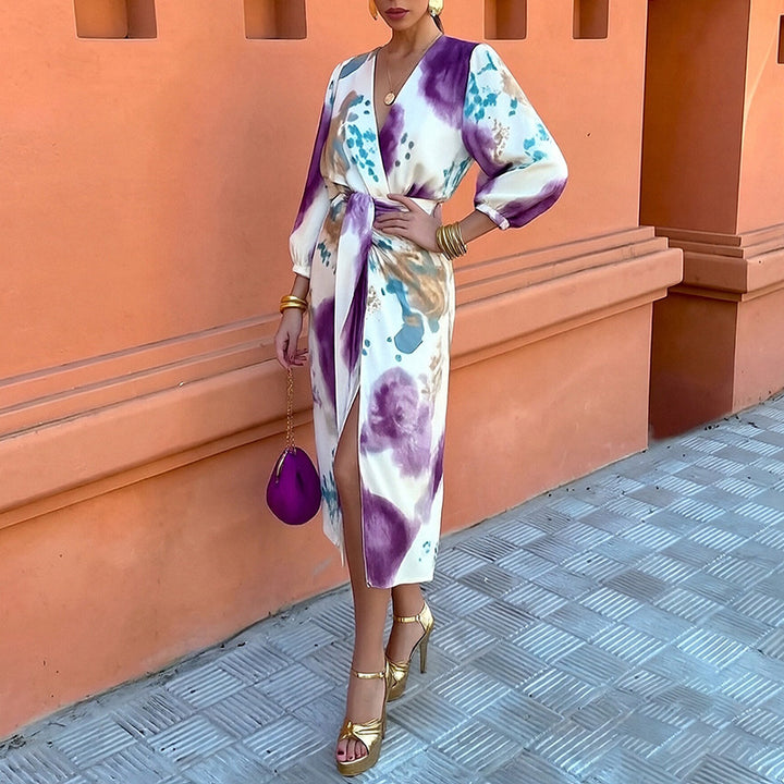 Robe élégante évasée pour femmes avec motif floral et manches larges Levoire