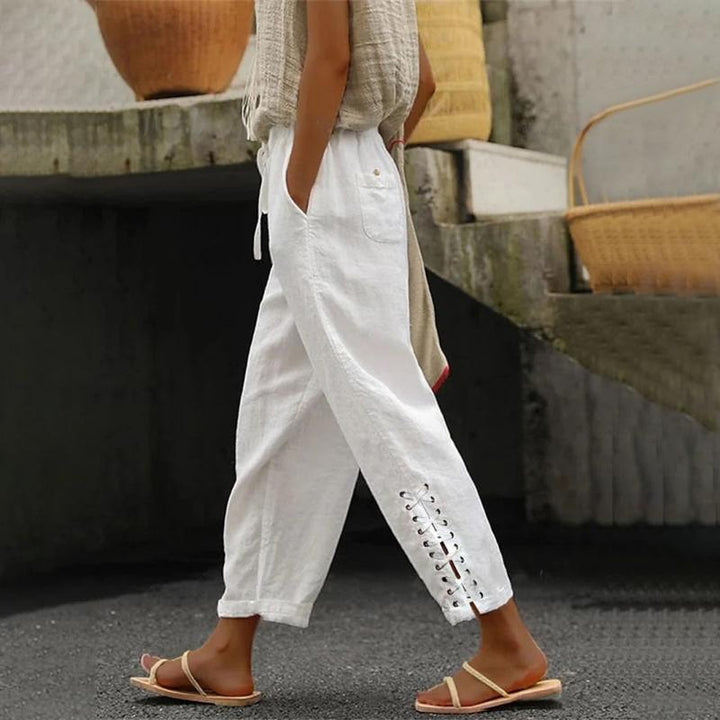 Levoire | Pantalon Droit Décontracté Ample En Coton Et En Lin Pour Femmes Blanc