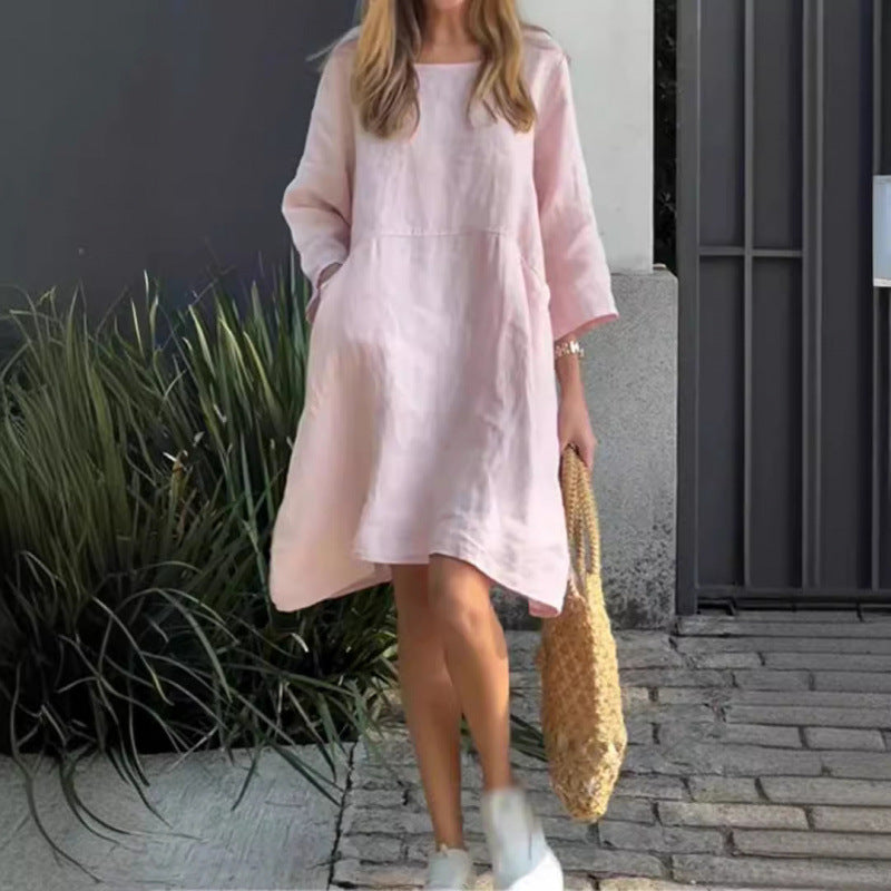 Levoire | Rento Non combiné Ample Poches Coton-Lin Robe Rosa