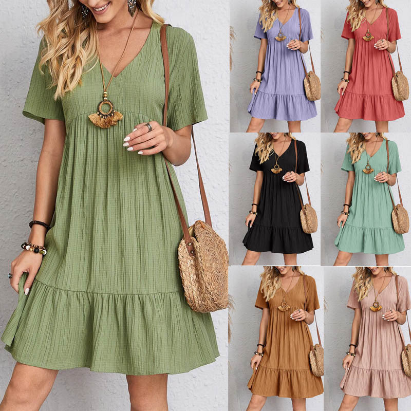 Robe en viscose décontractée pour femmes avec des fronces et un ourlet large Levoire