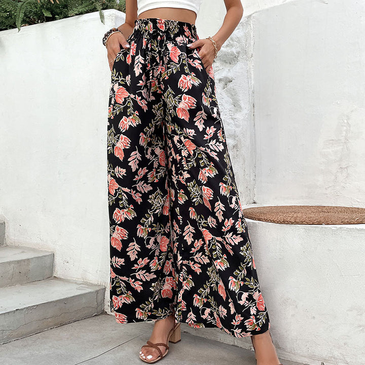Pantalons palazzo pour femmes avec motif floral et taille élastique Levoire