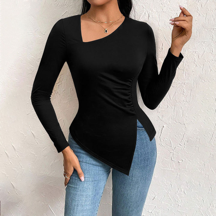 Chemisier femme à manches longues avec coupe asymétrique et fronces tendance Levoire