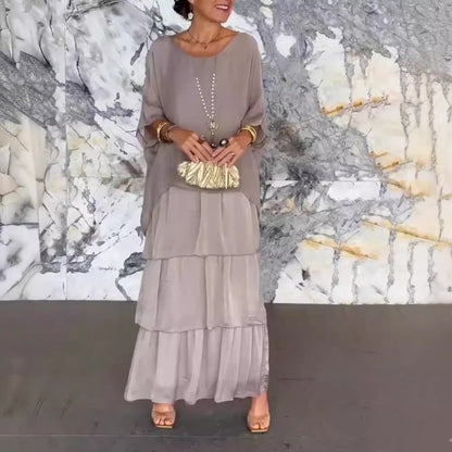 Levoire | Élégante Robe Longue à Manches Batwing et Col Ronde pour Femme