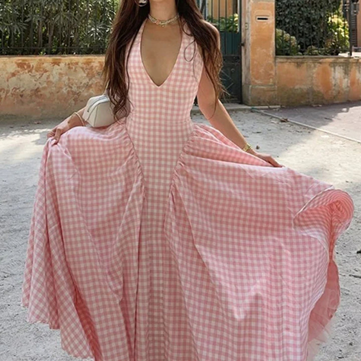 Robe maxi femme avec décolleté en V et jupe évasée Levoire