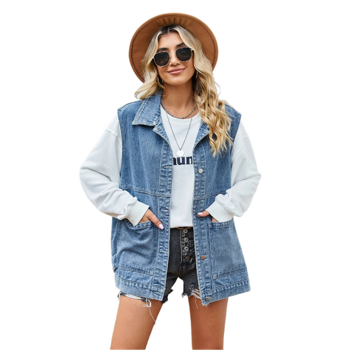 Levoire | Gilet En Denim Pour Femmes À Coupe Décontractée En Coton Bleu