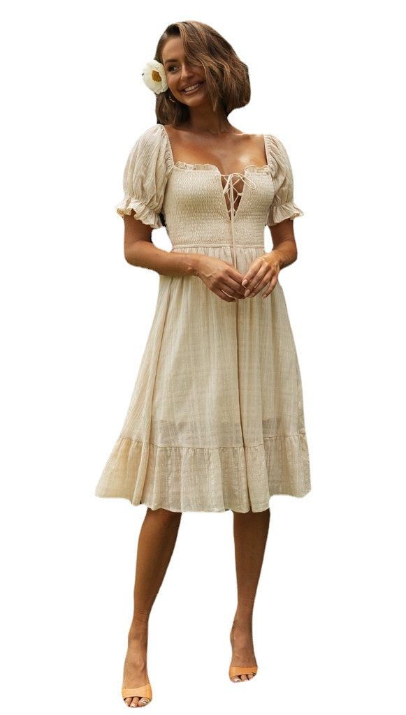 Robe de fête de mariage pour femme avec des manches bouffantes et un lacet Levoire