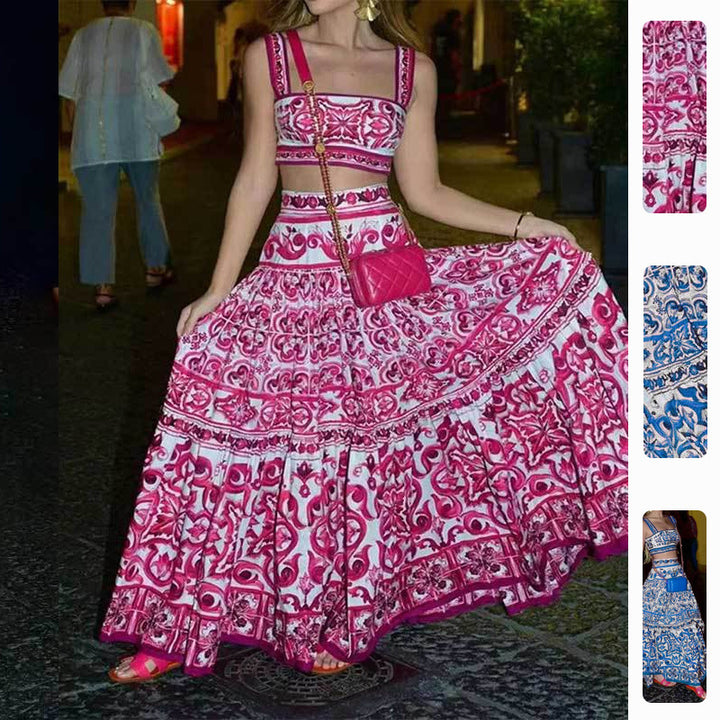 Ensemble femme deux pièces avec imprimé floral et jupe évasée Levoire