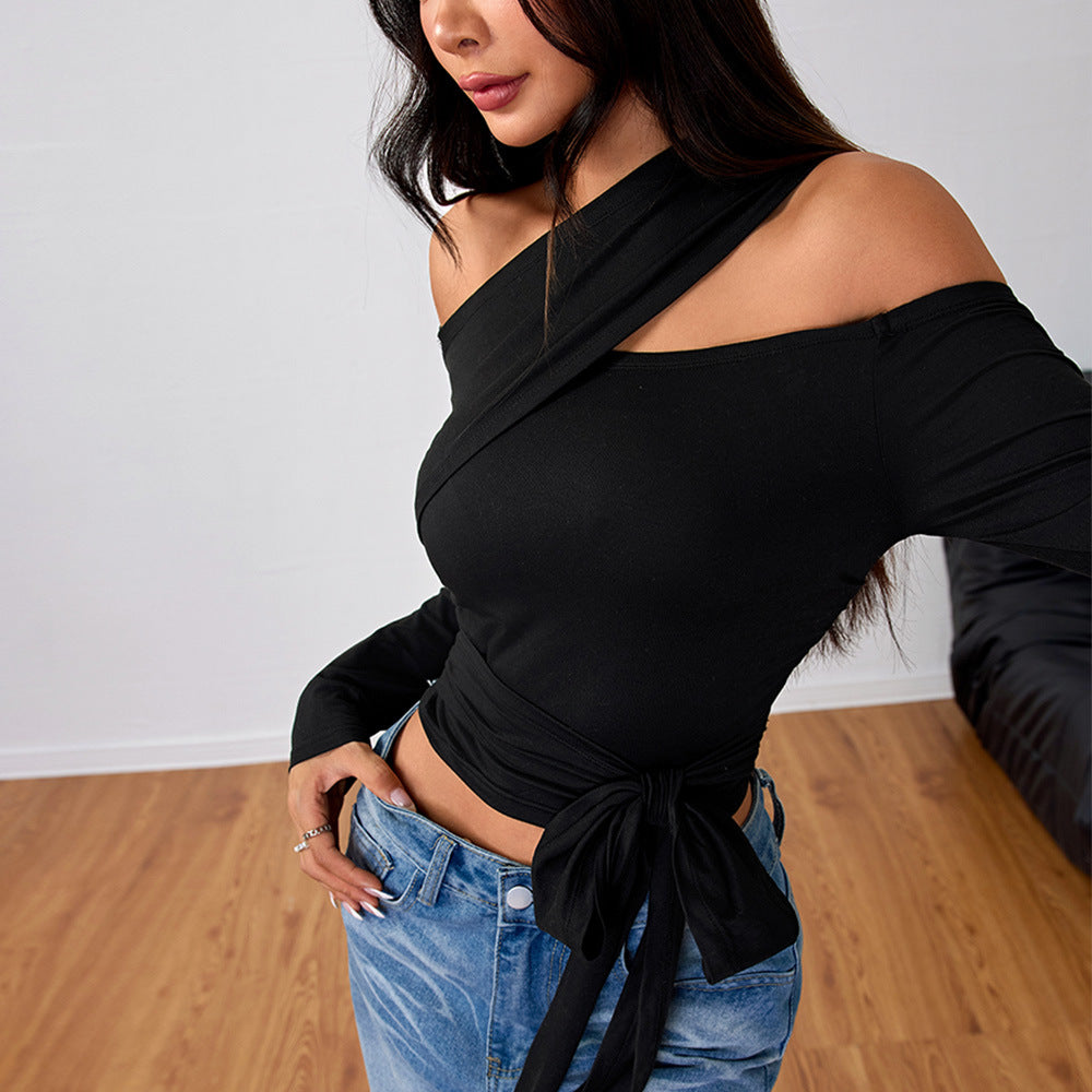 Top asymétrique à envelopper pour femmes avec un design élégant de halter et un rassemblement élégant Levoire