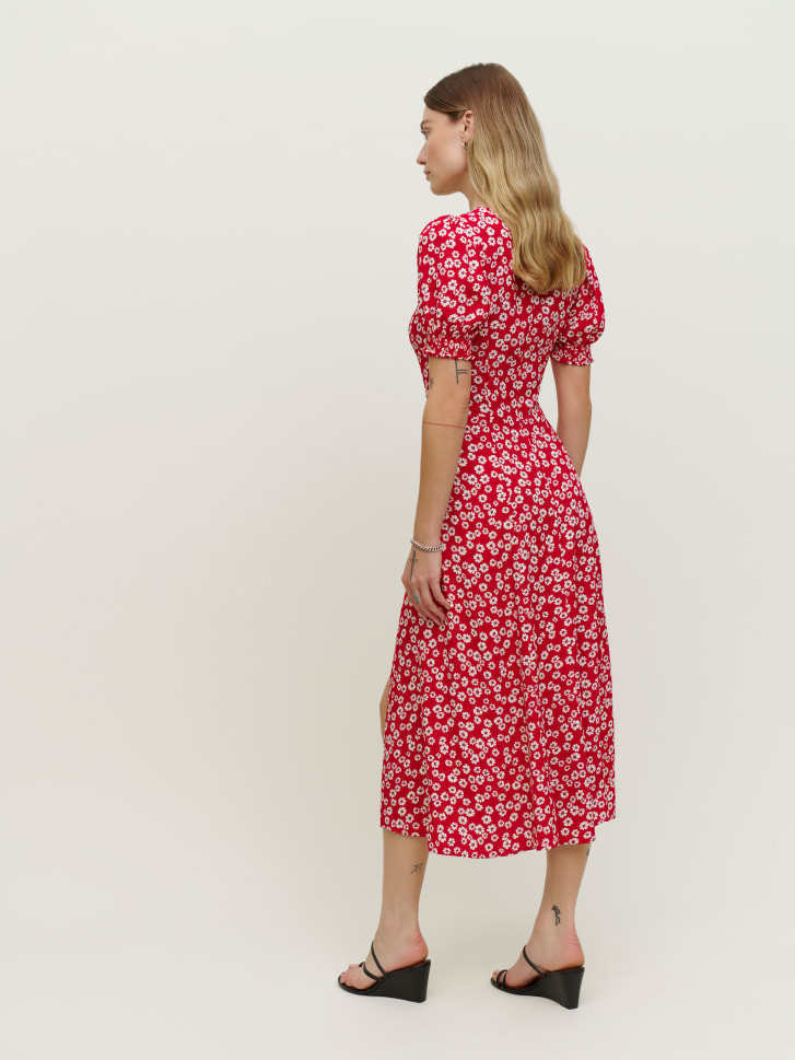 Robe maxi femme avec des manches à volants et une fente latérale Levoire