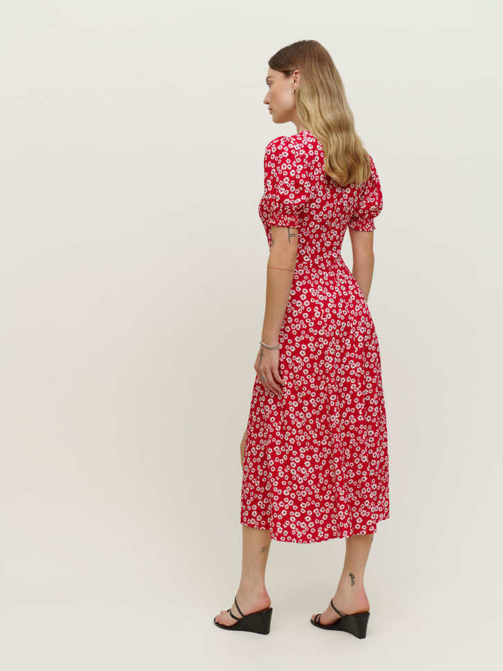 Robe maxi femme avec des manches à volants et une fente latérale Levoire