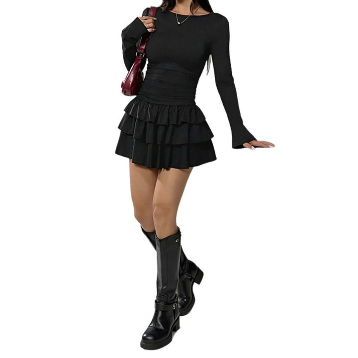 Robe mini pour femme avec un ourlet à volants volumineux et des manches longues Levoire