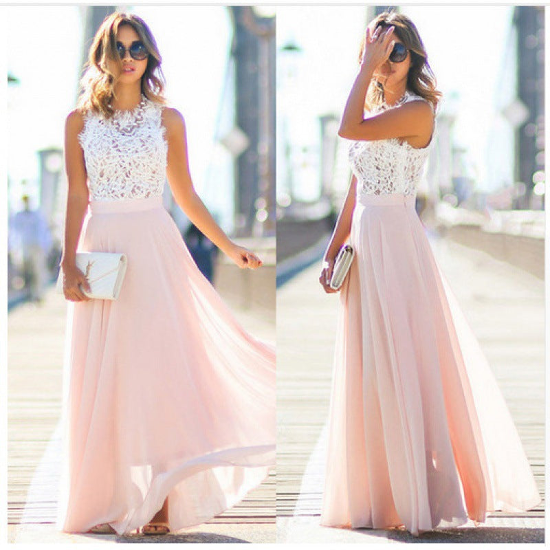 Robe maxi pour femmes avec haut en dentelle élégant et jupe fluide Levoire