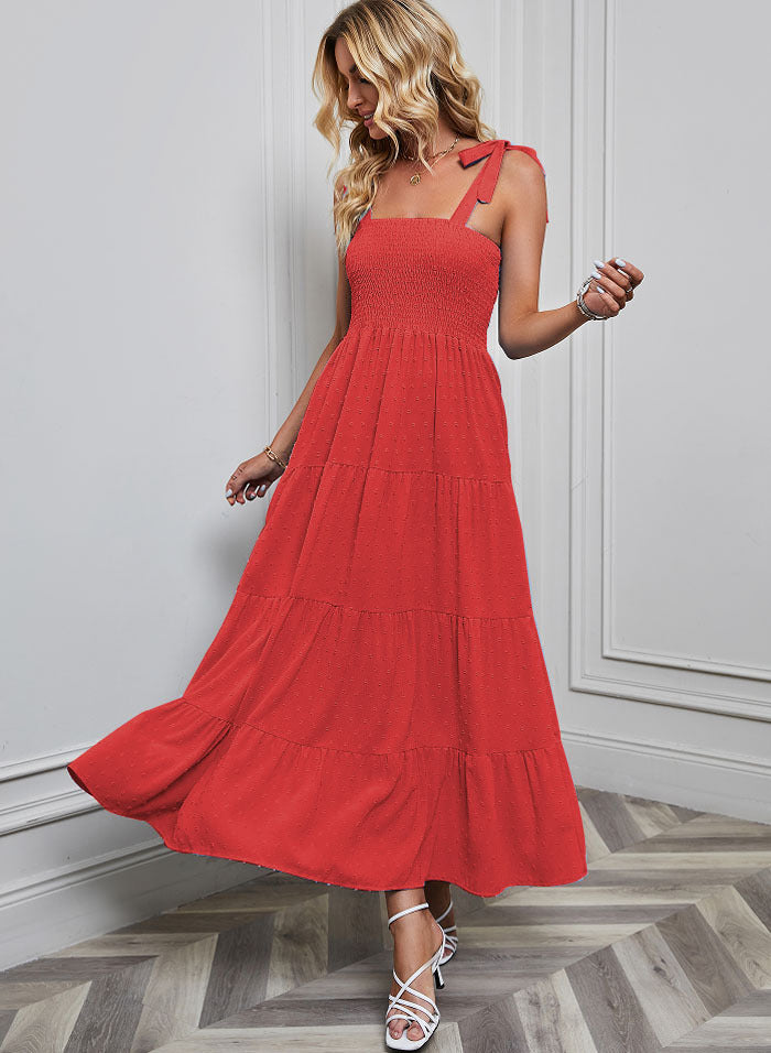 Robe Maxi Femme avec Bretelles Volantes et Ourlet Évasé Levoire