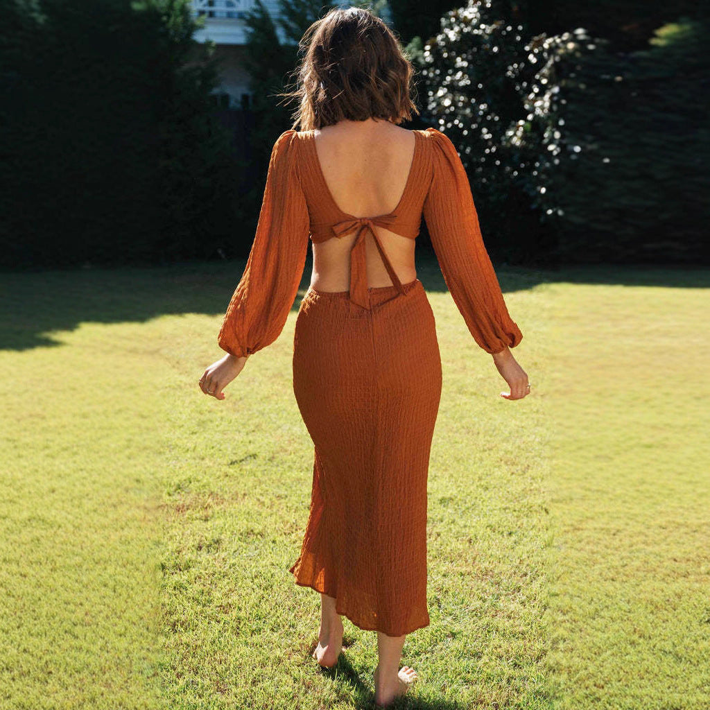Robe maxi flatteuse pour femme avec manches bouffantes et découpes Levoire