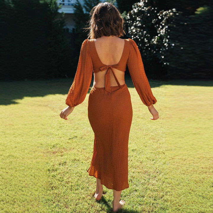 Robe maxi flatteuse pour femme avec manches bouffantes et découpes Levoire