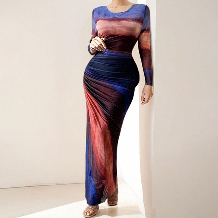 Robe maxi élégante pour femmes avec effet drapé raffiné et manches longues Levoire