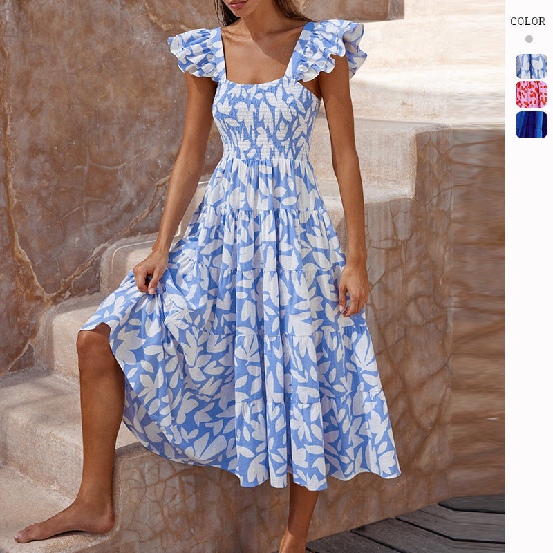 Robe midi aérienne pour femmes avec manches à volants et ourlet évasé Levoire