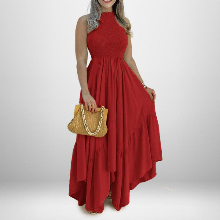 Robe maxi élégante pour femmes avec col haut et jupe fluide Levoire
