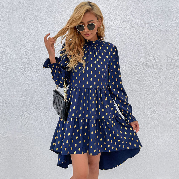 Robe à volants pour femmes avec accents dorés et col haut Levoire