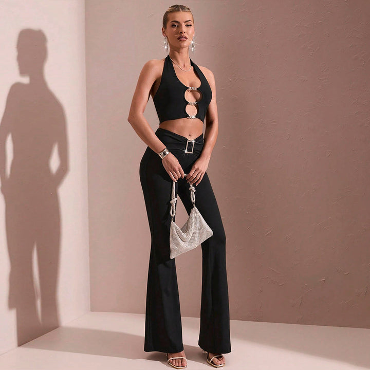 Pantalons évasés pour femmes avec taille haute et matériau élastique Levoire