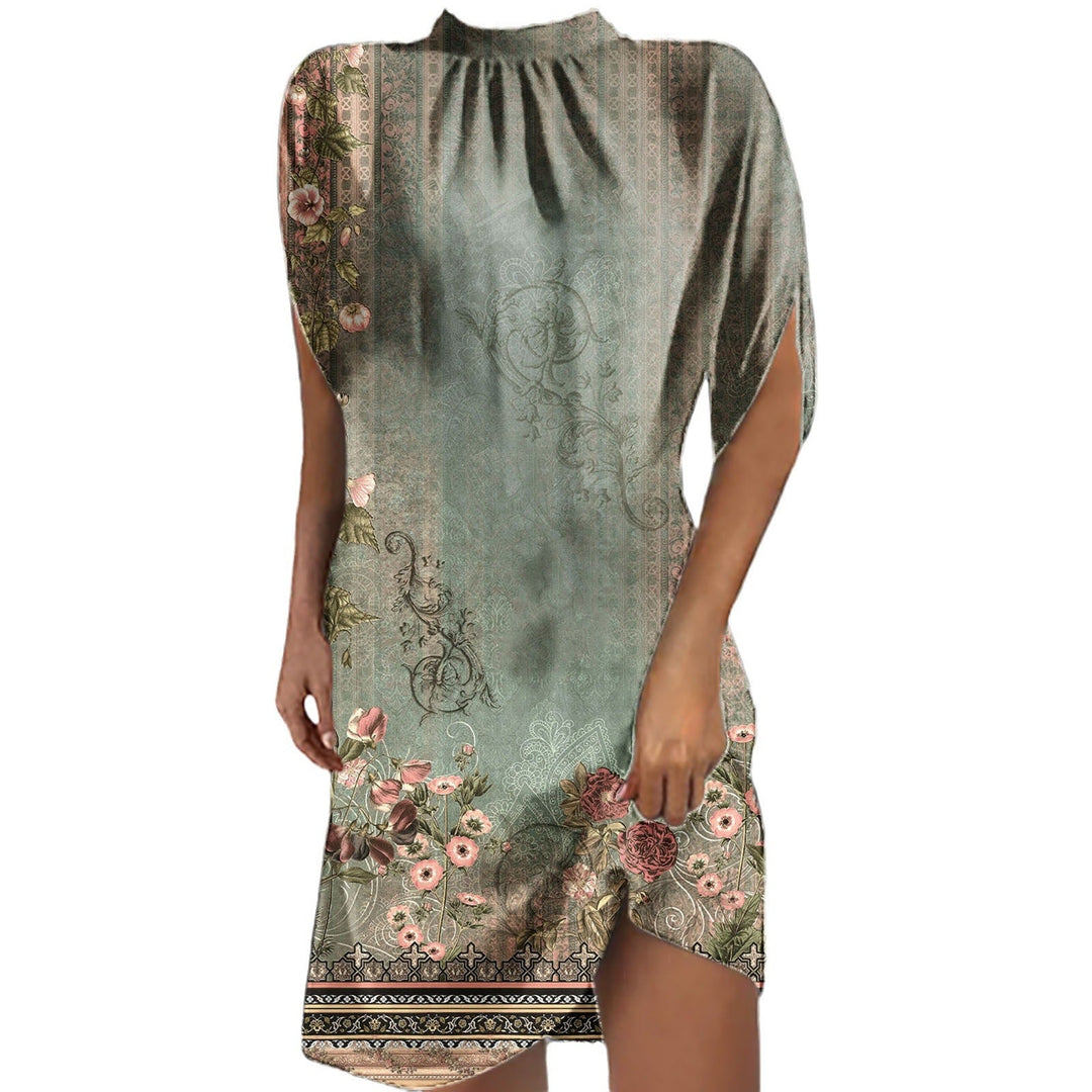 Levoire | Chemise à col montant imprimée élégante à manches courtes Batwing
