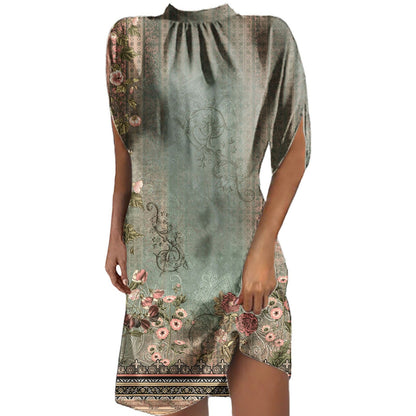 Levoire | Chemise à col montant imprimée élégante à manches courtes Batwing