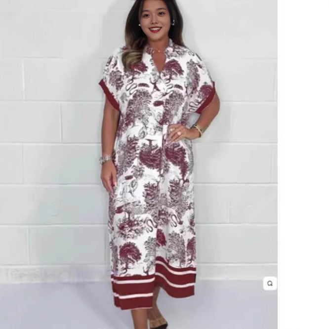 Levoire | Robe imprimée Été Robe imprimée à manches courtes larges Rouge vin