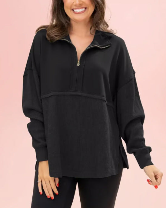 Sweat-shirt décontracté pour femmes avec fermeture éclair half et manches volumineuses Levoire